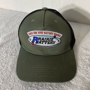 Prairie Battery Embroidered Green Black Mesh Back Snap Back Trucker Hat